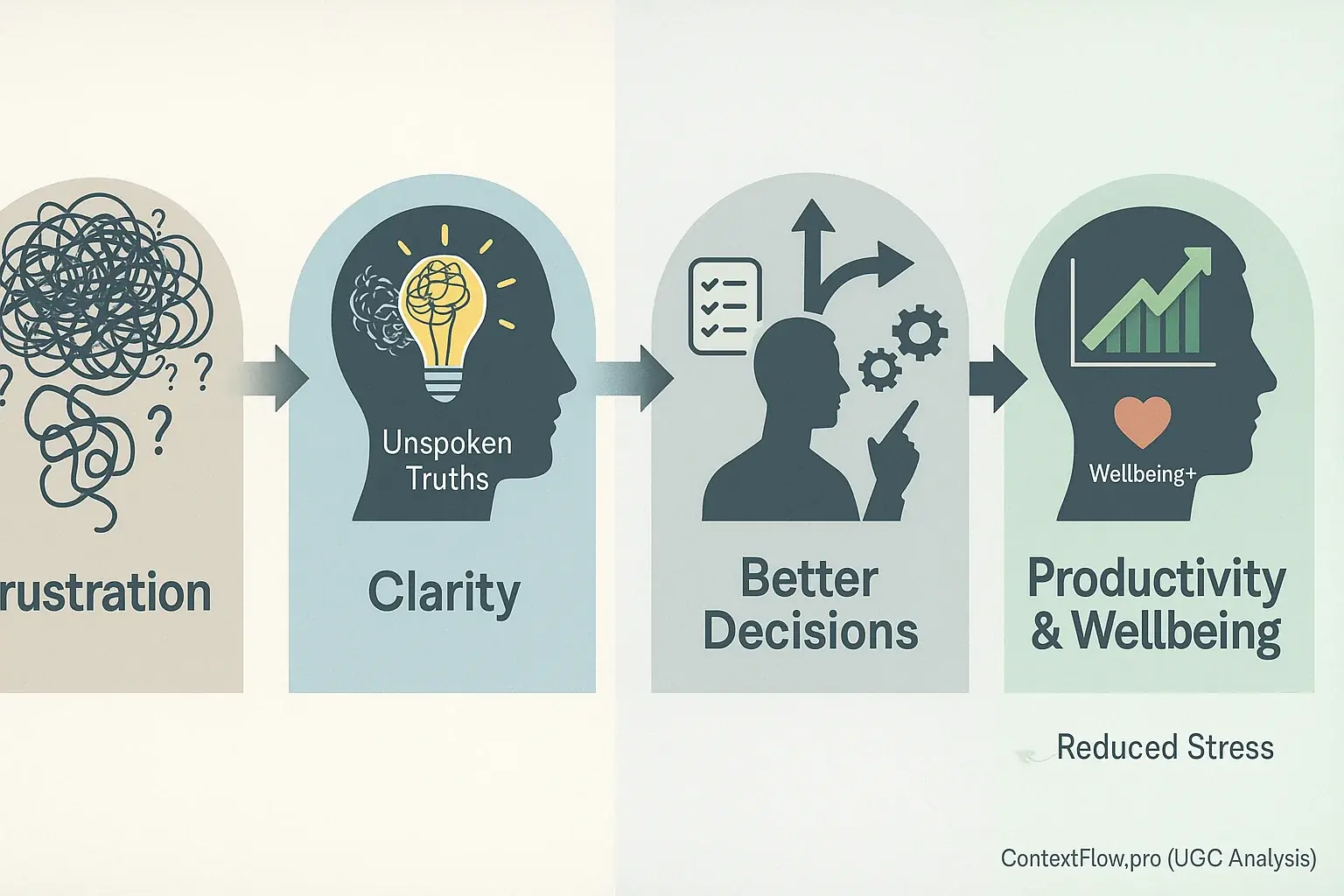 Infographic: Unmasking unspoken truths in hybrid work flows from frustration to clarity, decisions, productivity, and